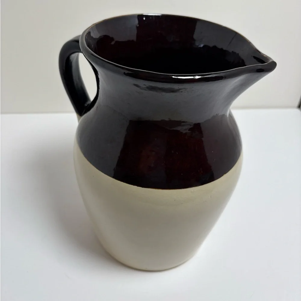 Vintage 1970s Two Tone Pottery Pitcher Made in USA